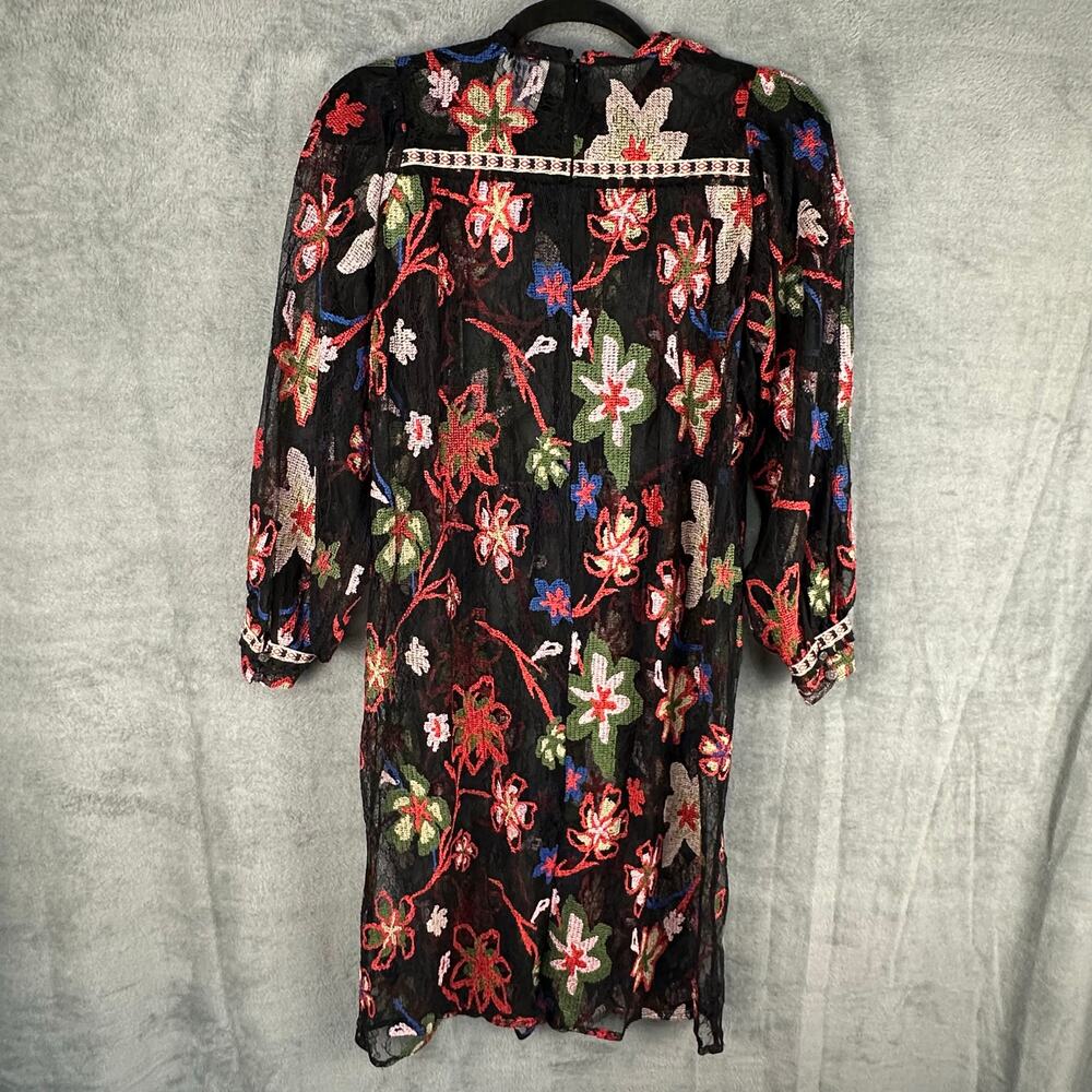 Sui By Anna Sui Dress Womens XS Black Lace Floral Long Sleeve Whimsygoth Cottage - Picture 8 of 16